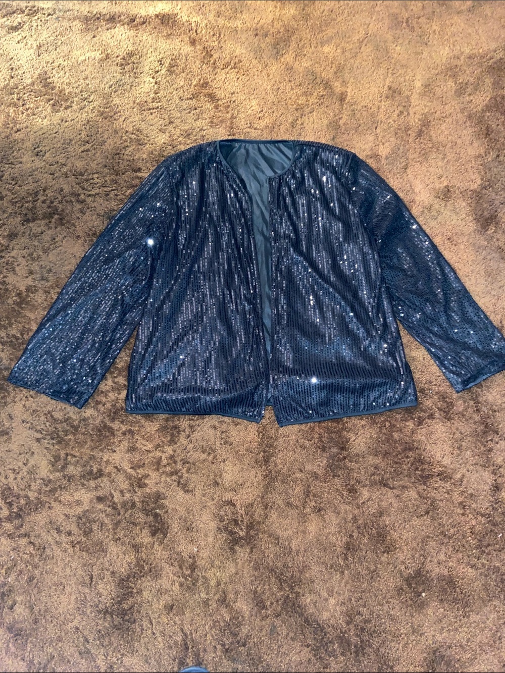 SHEIN Black Sequin Open-Front Cardigan